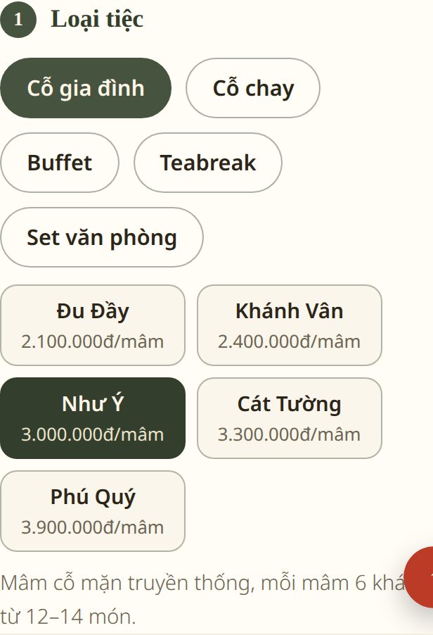 Bước 1: Chọn loại tiệc